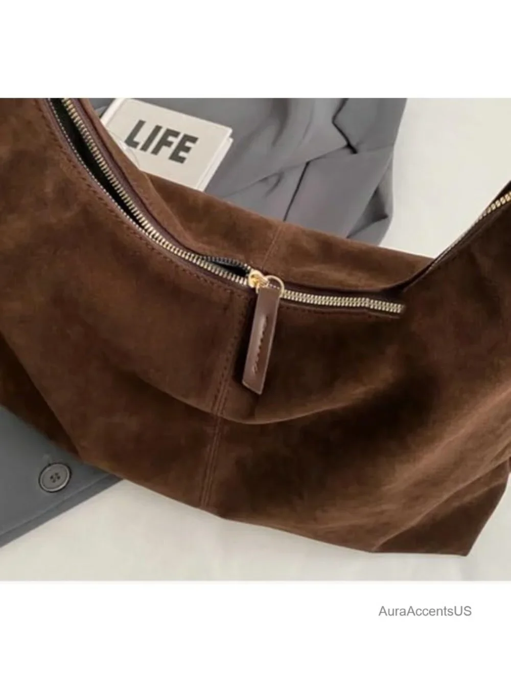 Faux Suede Tote Hobo Shoulder Purse Handbag Women